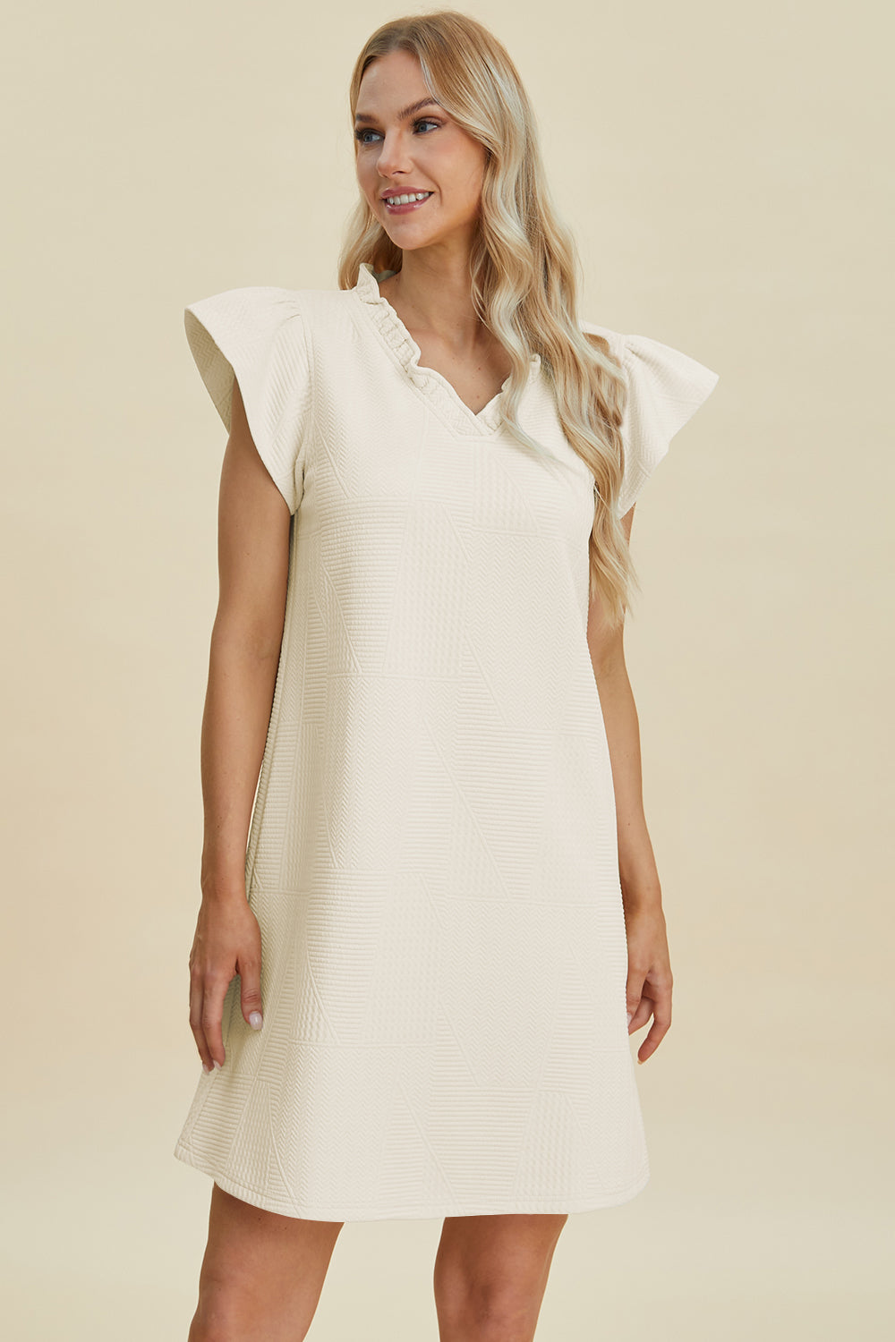 Double Take Full Size Ruffled V-Neck Cap Sleeve Dress Double Take Full Size Ruffled V-Neck Cap Sleeve Dress