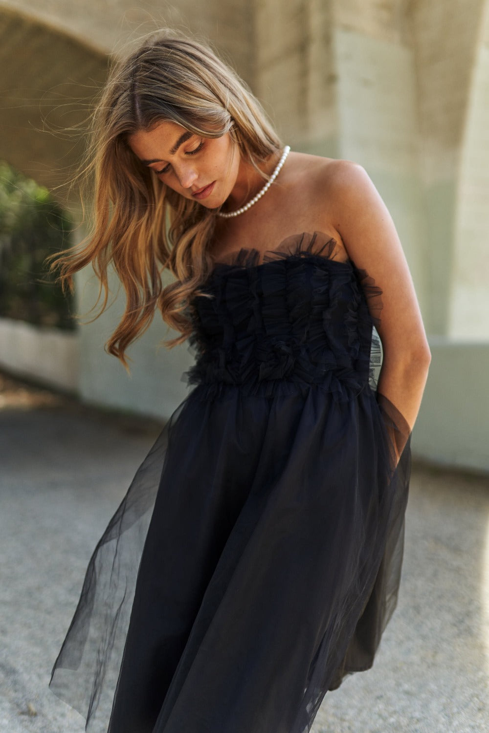J.NNA Mesh Ruffle Tube Top Swing Dress J.NNA Mesh Ruffle Tube Top Swing Dress - TopFashionHQ