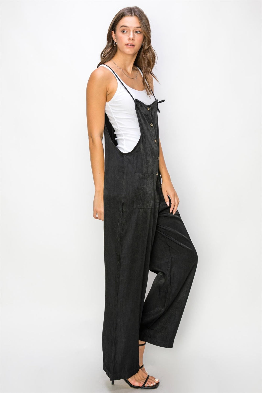HYFVE Half Button Sleeveless Straight Jumpsuit HYFVE Half Button Sleeveless Straight Jumpsuit - TopFashionHQ