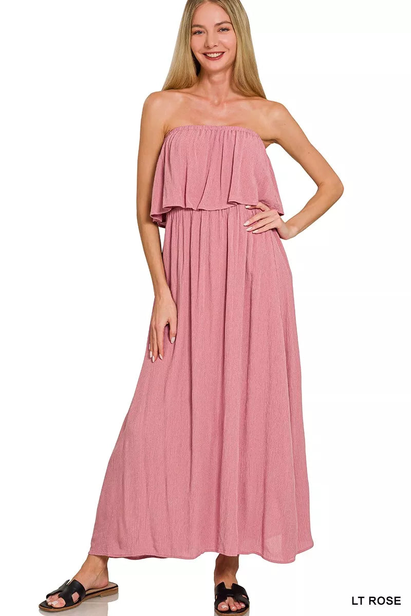 Zenana Woven Crinkle Strapless Maxi Dress ec8f89e8ab224b08819aed3aa6467eca-Max-Origin