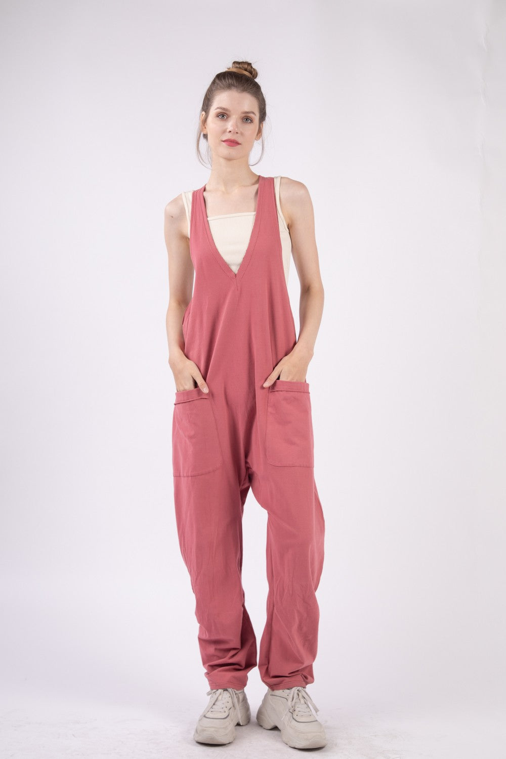 VERY J Plunge Sleeveless Jumpsuit with Pockets VERY J Plunge Sleeveless Jumpsuit with Pockets - TopFashionHQ