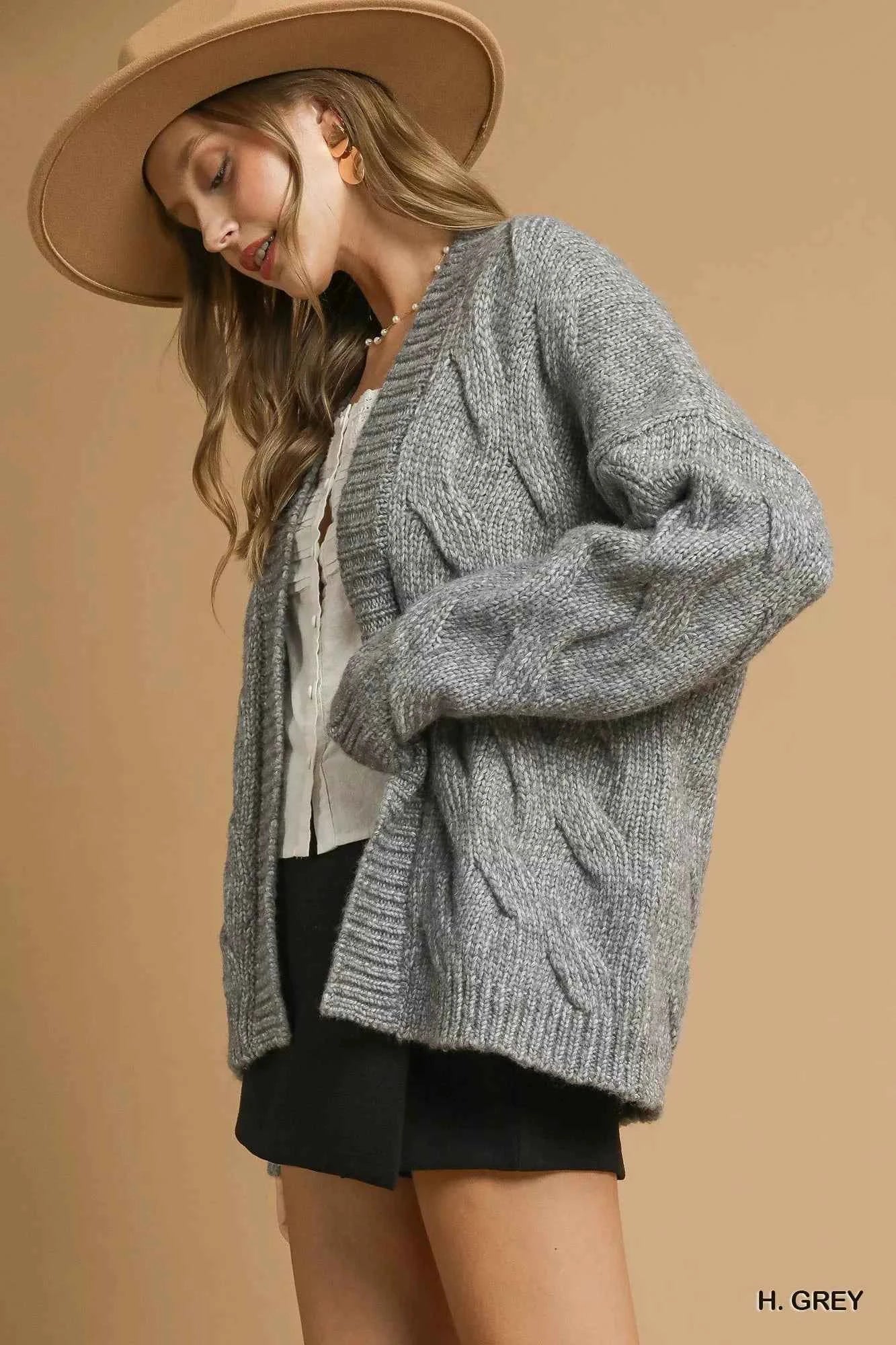 Umgee Chunky Cable Knit Open Front Cardigan Umgee Chunky Cable Knit Open Front Cardigan
