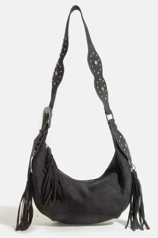 Fame Half Moon Fringe Buckle Strap Hobo Bag Fame Half Moon Fringe Buckle Strap Hobo Bag