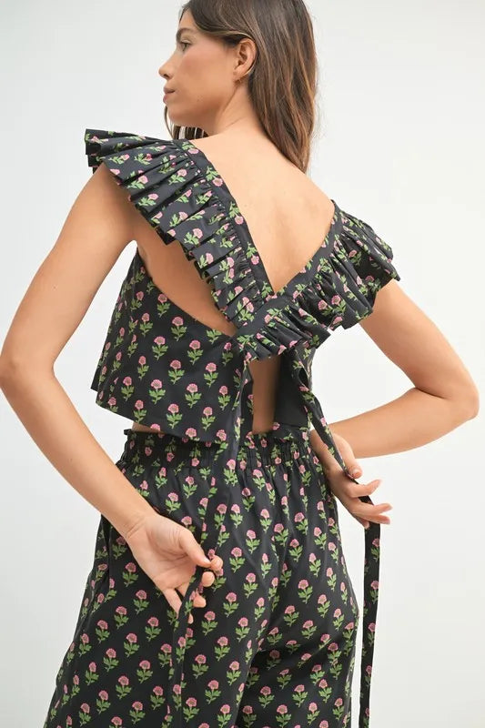 MABLE Floral Print Ruffle Top and Pants Set ecfe366d8f5a426ea07ad2fb9df9760e-Max-Origin