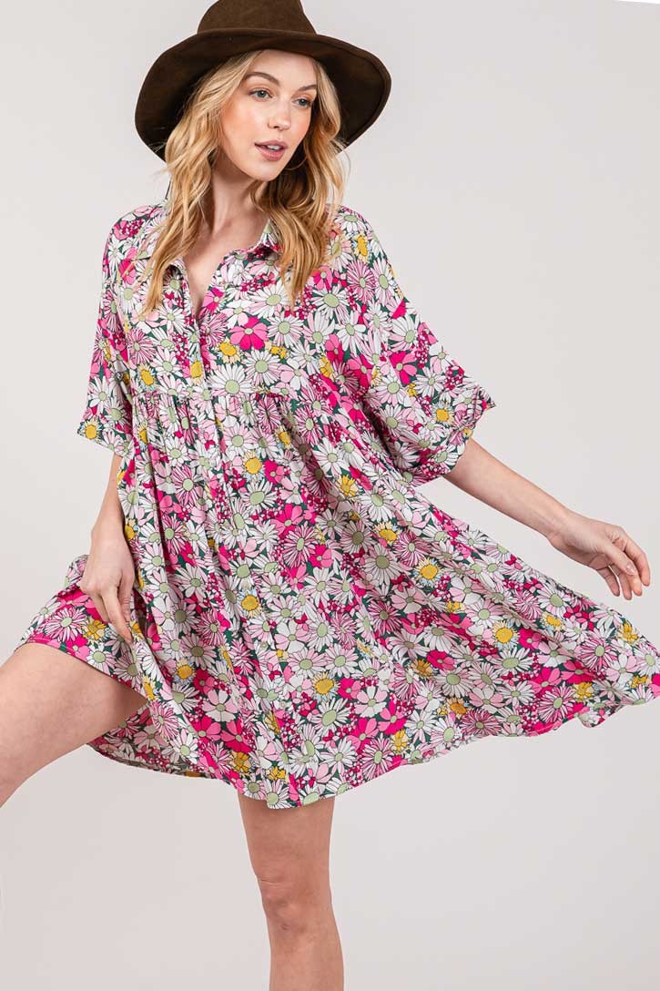 SAGE + FIG Floral Button Down Mini Shirt Dress SAGE + FIG Floral Button Down Mini Shirt Dress - TopFashionHQ