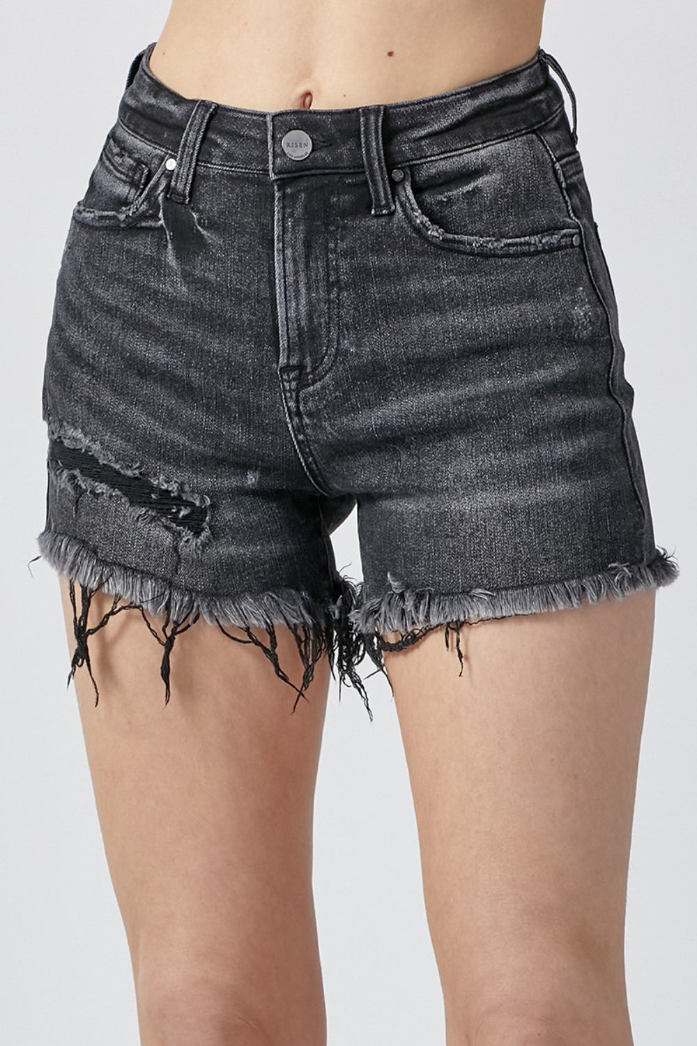 RISEN Raw Hem Denim Shorts with Pockets RISEN Raw Hem Denim Shorts with Pockets - TopFashionHQ