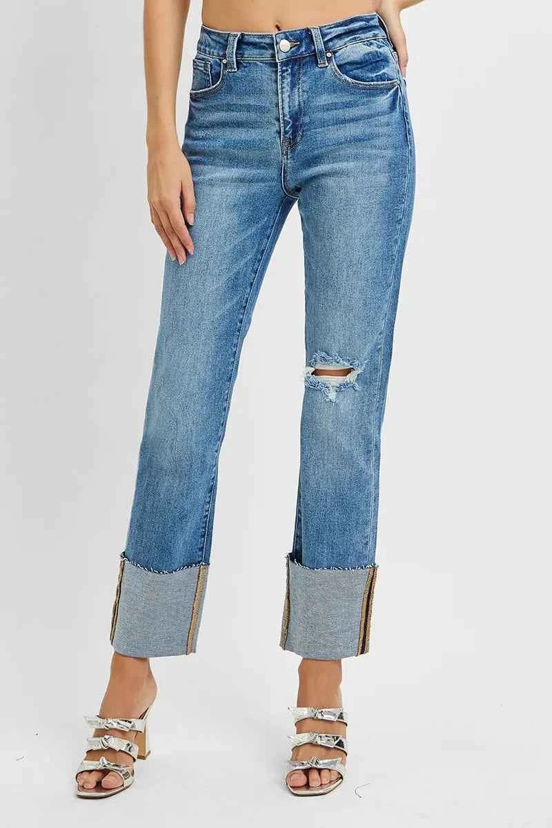 RISEN Full Size High Rise Ankle Straight Wide Cuffed Jeans Plus Size RISEN Full Size High Rise Ankle Straight Wide Cuffed Jeans Plus Size