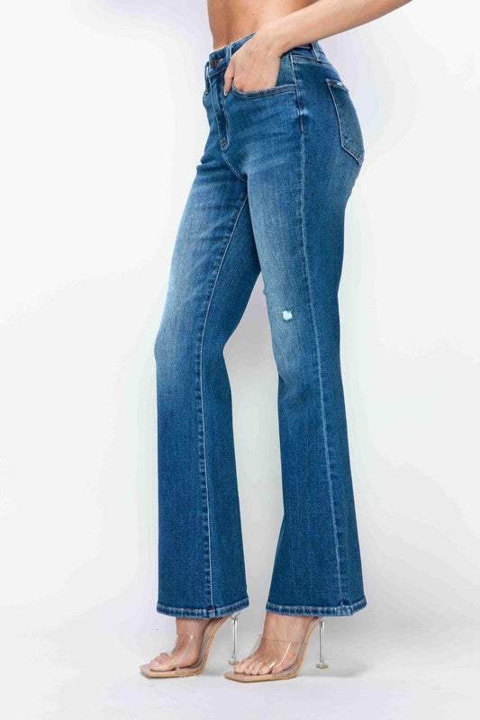 bytos Full Size High Rise Bootcut Jeans with Pockets bytos Full Size High Rise Bootcut Jeans with Pockets