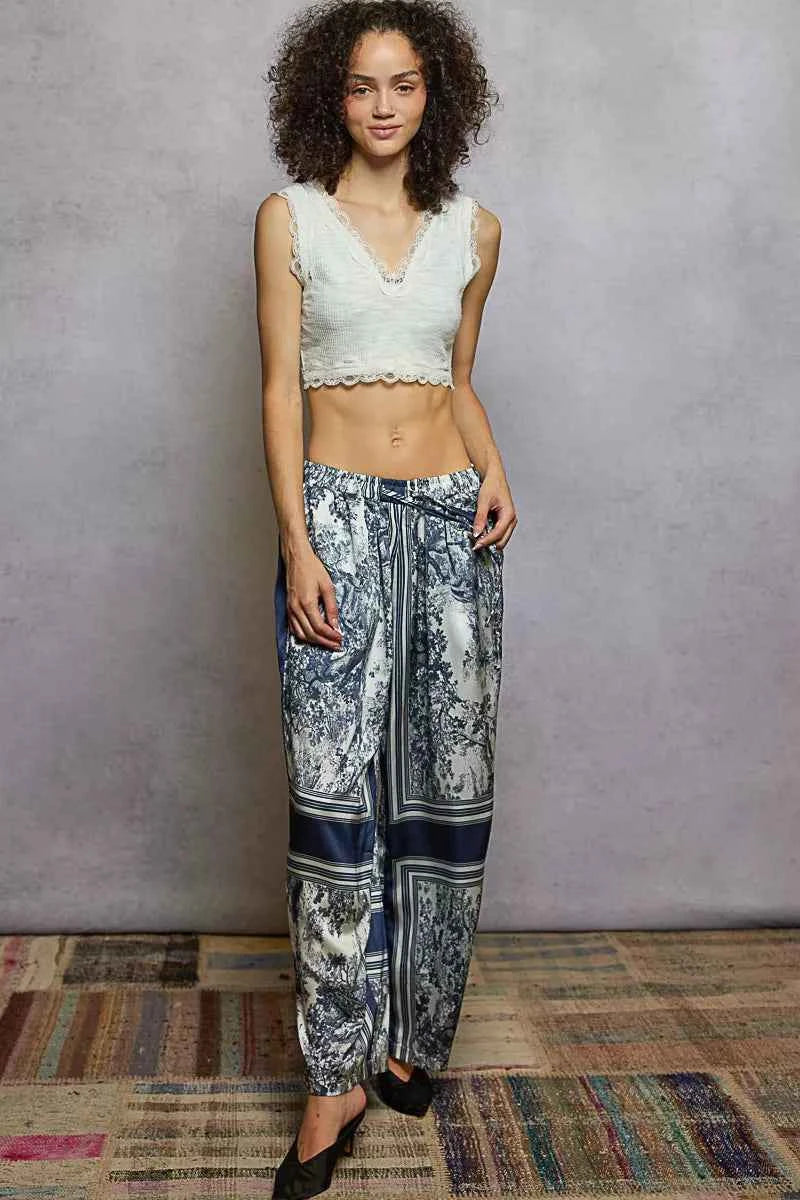 POL Floral Printed Woven Wide Leg Drawstring Pants POL Floral Printed Woven Wide Leg Drawstring Pants