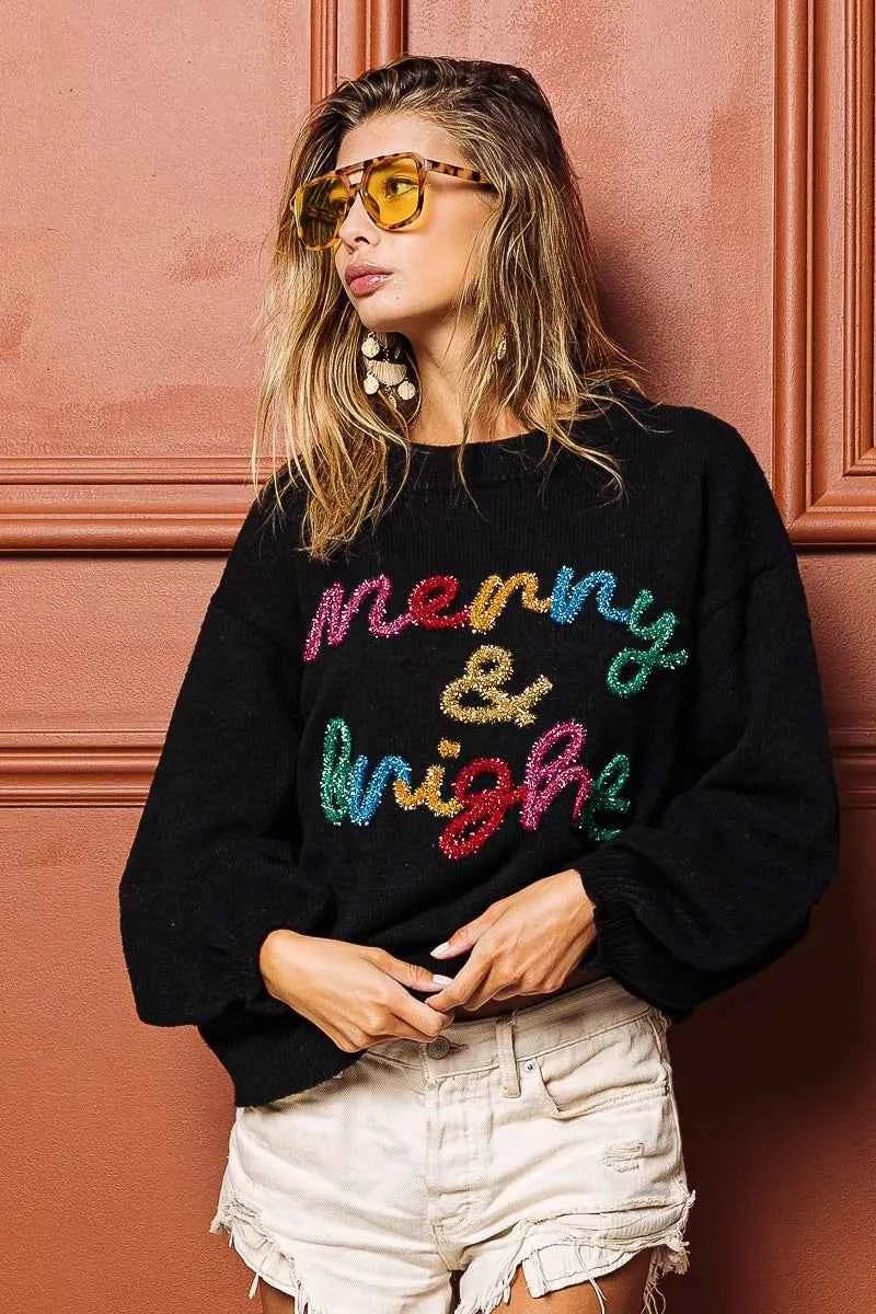 BiBi Tinsel Lettering Christmas Sweater BiBi Tinsel Lettering Christmas Sweater