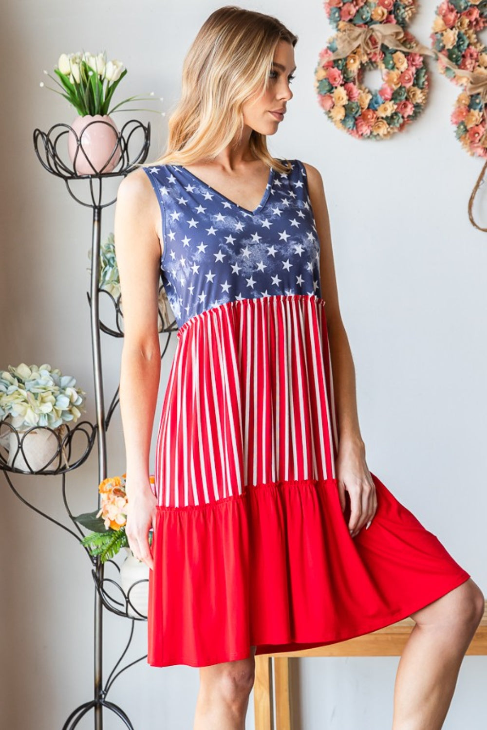 Heimish Full Size US Flag Theme Contrast Tank Dress Heimish Full Size US Flag Theme Contrast Tank Dress - TopFashionHQ