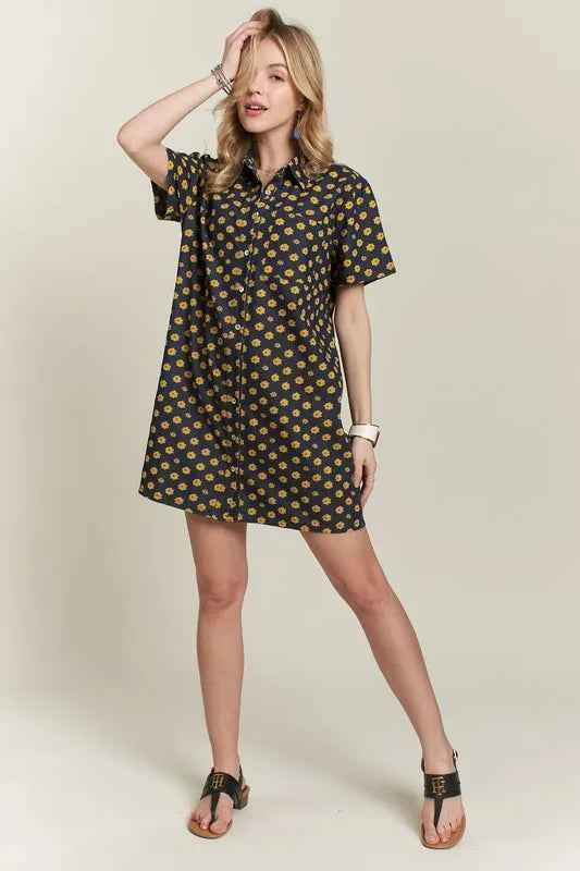 ADORA Floral Button-Up Mini Denim Dress ADORA Floral Button-Up Mini Denim Dress