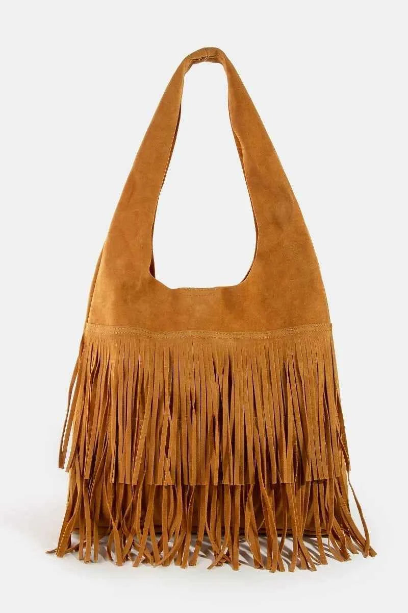 Fame Layered Fringe Detail Suede Hobo Bag Fame Layered Fringe Detail Suede Hobo Bag