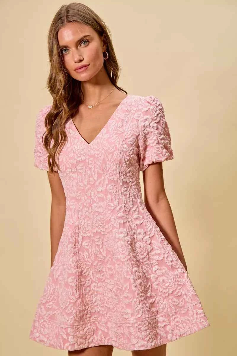 SO ME Floral Jacquard Fit And Flare Daily Mini Dress SO ME Floral Jacquard Fit And Flare Daily Mini Dress