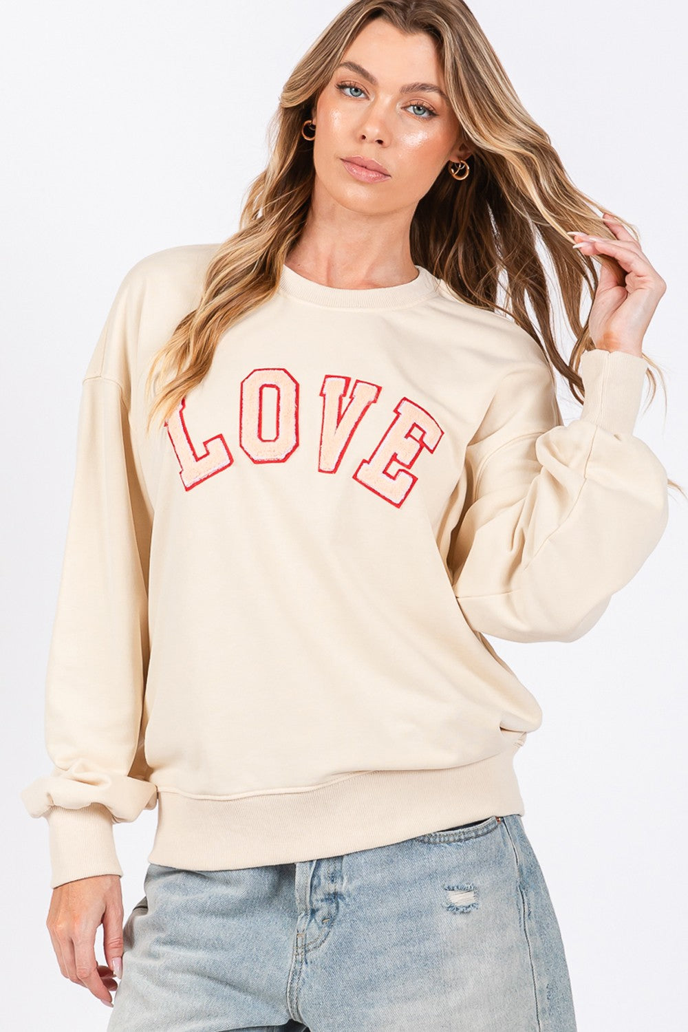 SAGE + FIG LOVE Path Applique Drop Shoulder Sweatshirt SAGE + FIG LOVE Path Applique Drop Shoulder Sweatshirt