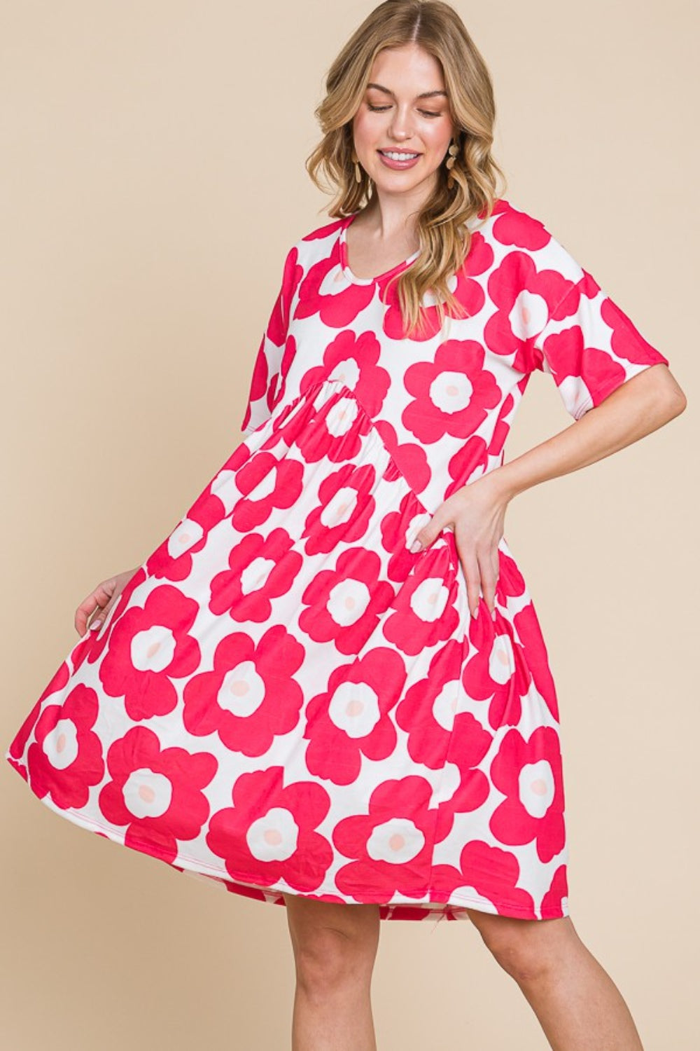 BOMBOM Flower Print Ruched Dress BOMBOM Flower Print Ruched Dress - TopFashionHQ