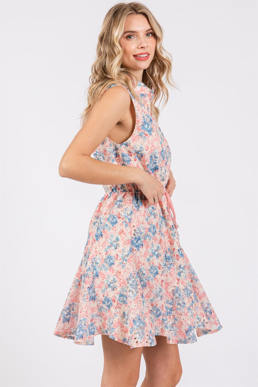 GeeGee Full Size Floral Eyelet Sleeveless Mini Dress GeeGee Full Size Floral Eyelet Sleeveless Mini Dress - TopFashionHQ