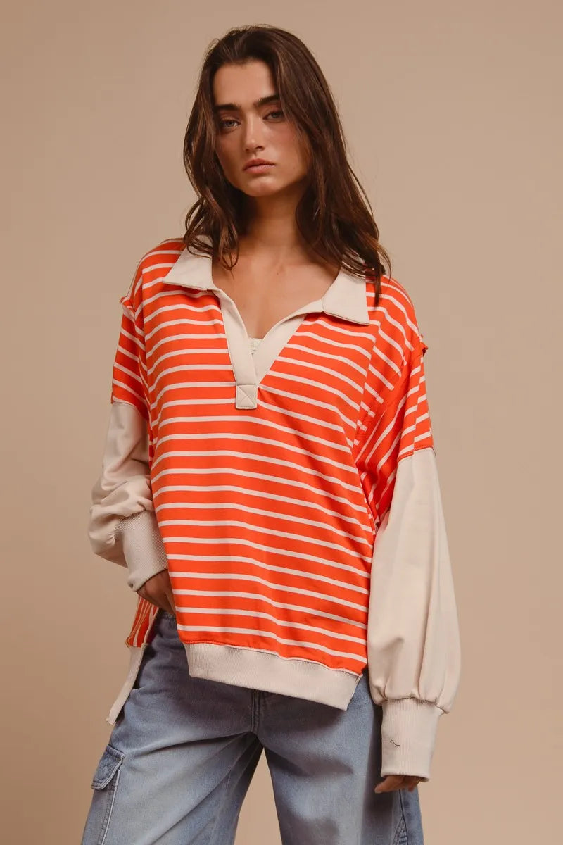 BiBi Stripe Knit Loose Fit Top With Cut Edge Detail ee7a5d048a0e45a78f54ca2eb5dc12db-Max-Origin