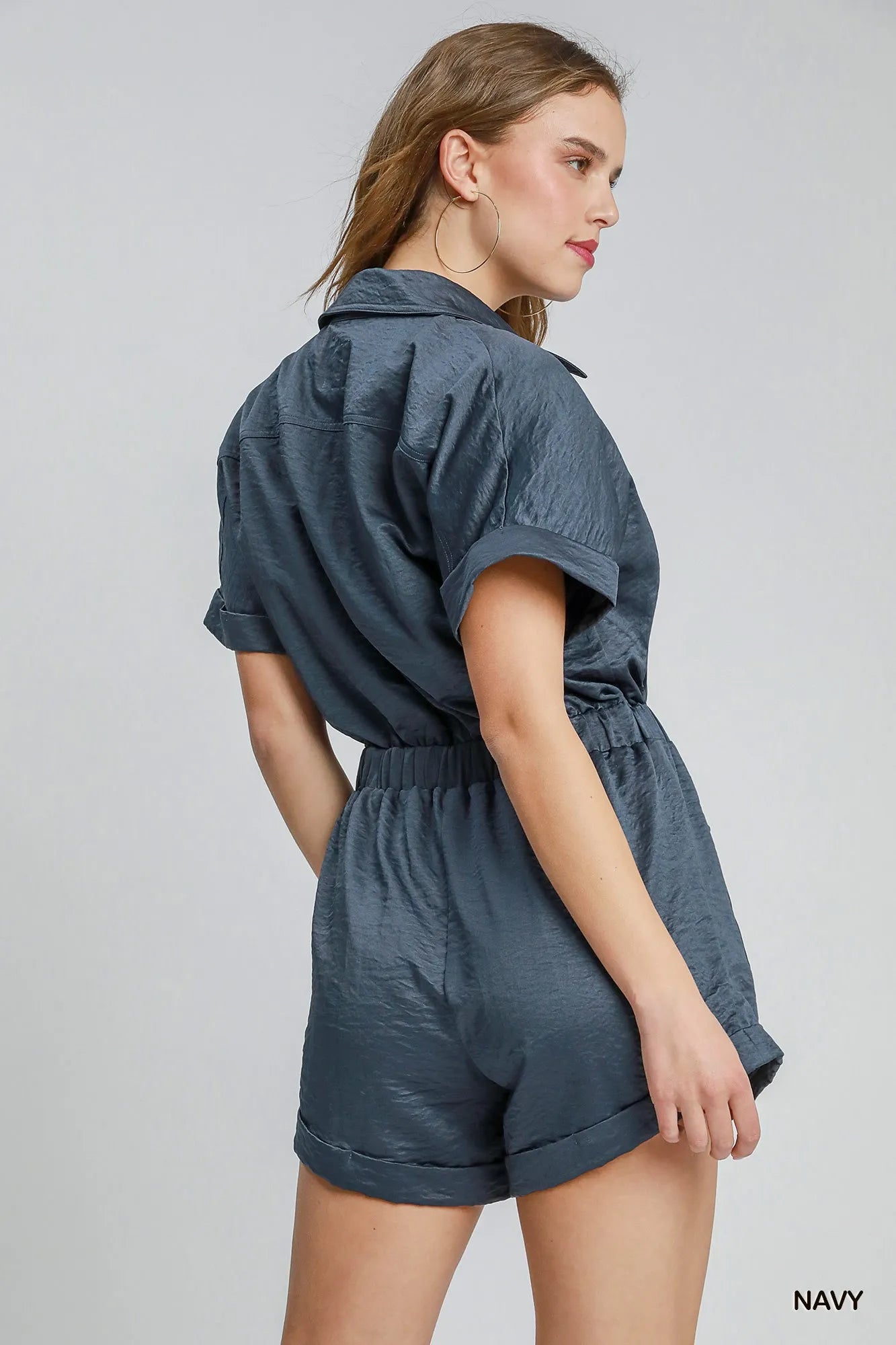Umgee Button Down Charmeuse Romper ee801f96-e9d7-4a8d-96bb-363754d502cb-Max-Origin