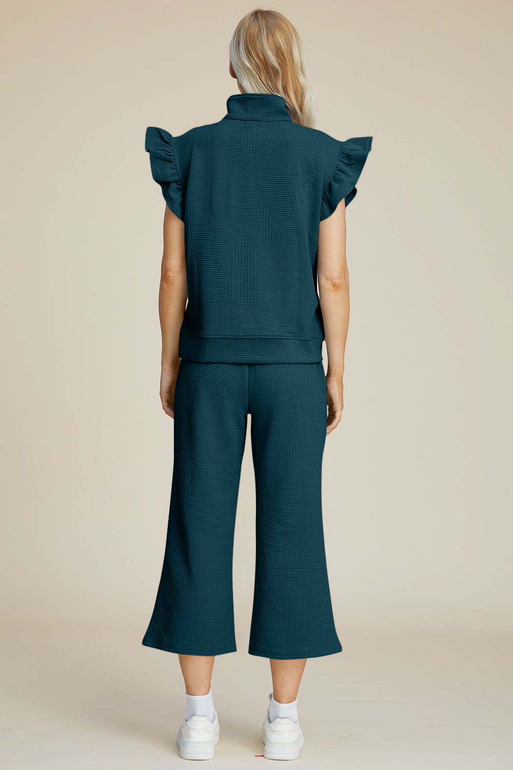 Double Take Full Size Texture Ruffle Short Sleeve Top and Wide Leg Pants Set Double Take Full Size Texture Ruffle Short Sleeve Top and Wide Leg Pants Set