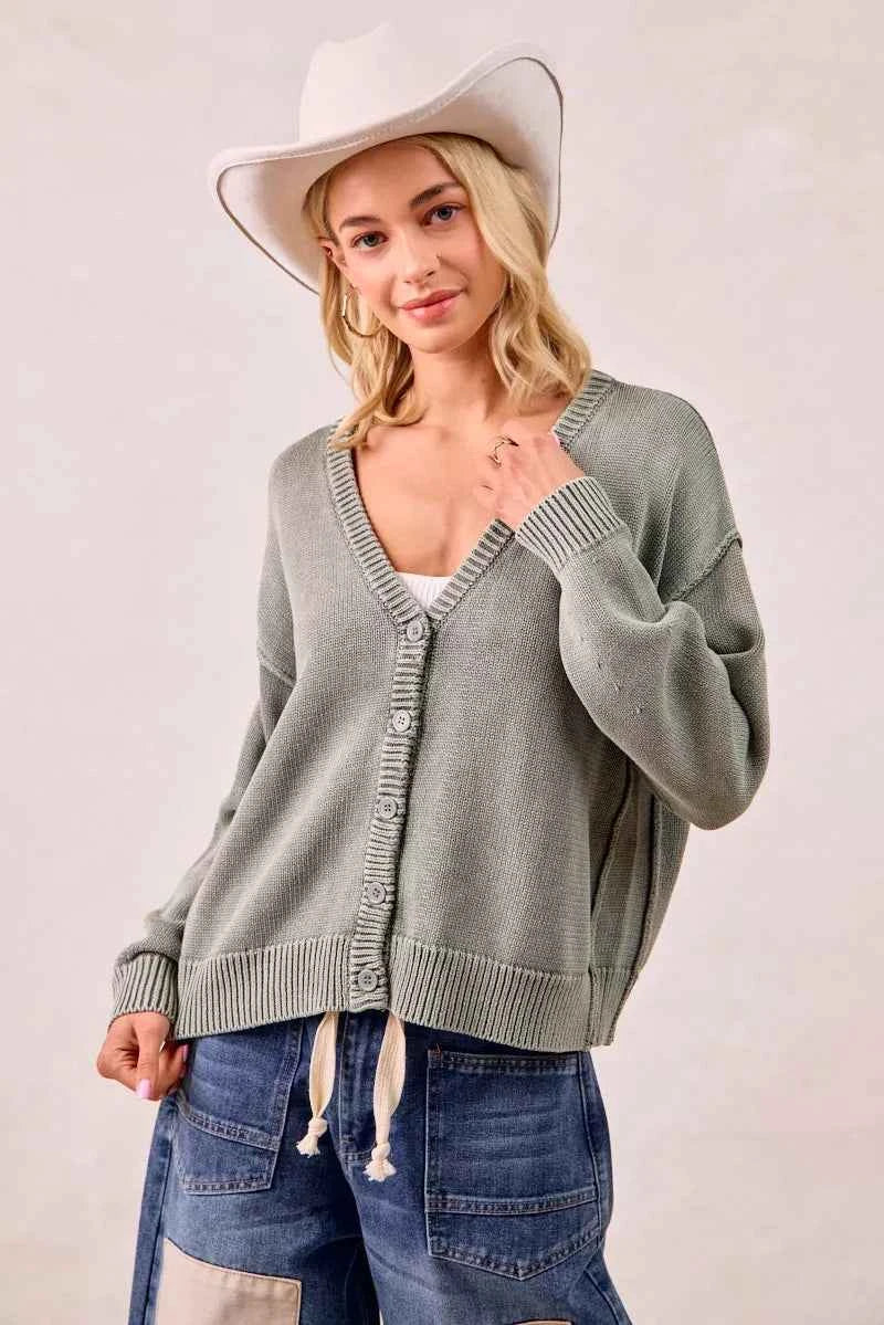 BiBi Washed Sweater V Neck Cardigan BiBi Washed Sweater V Neck Cardigan