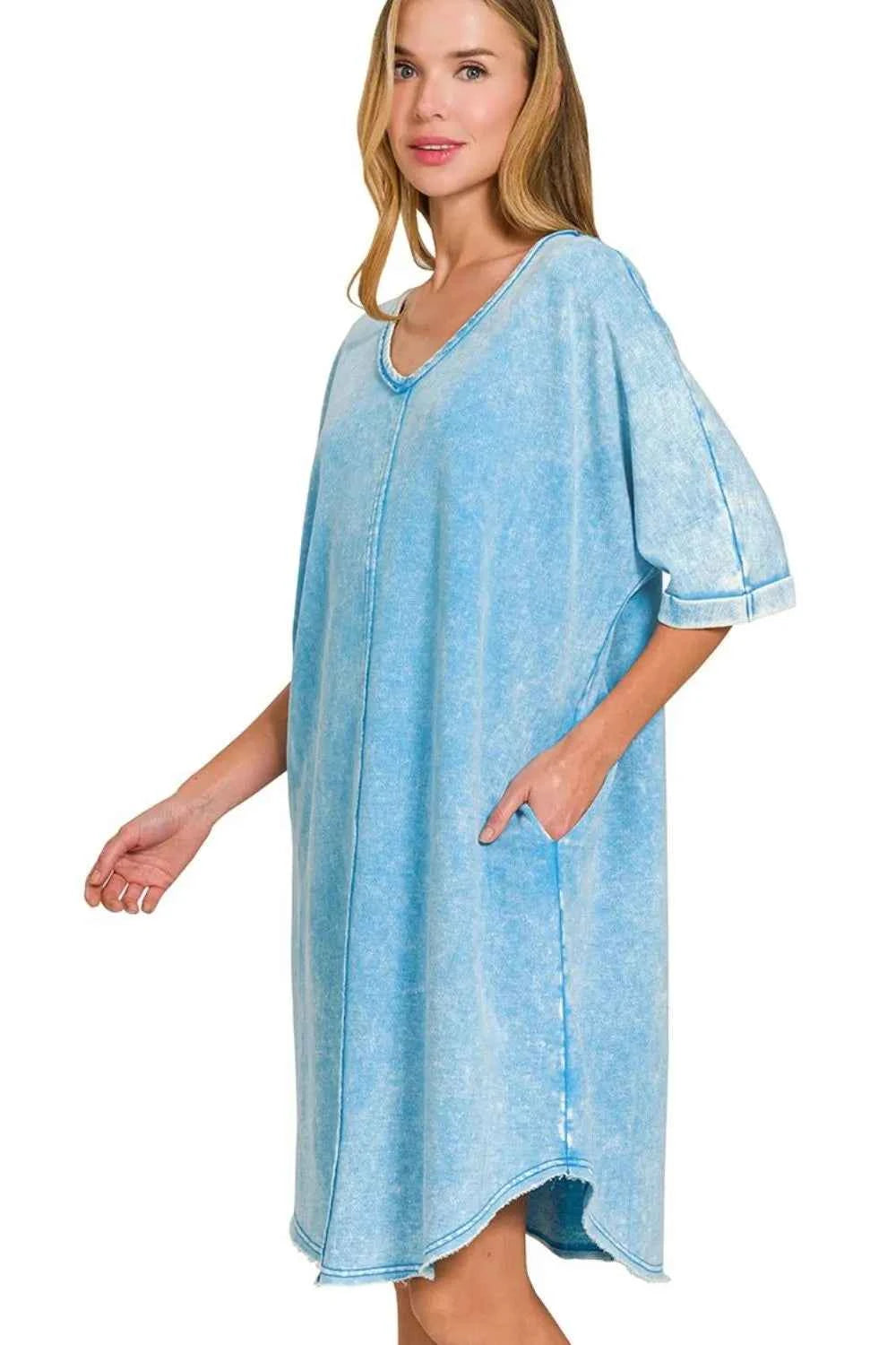 Zenana Acid-washed French Terry Tee Shirts Dress Zenana Acid-washed French Terry Tee Shirts Dress