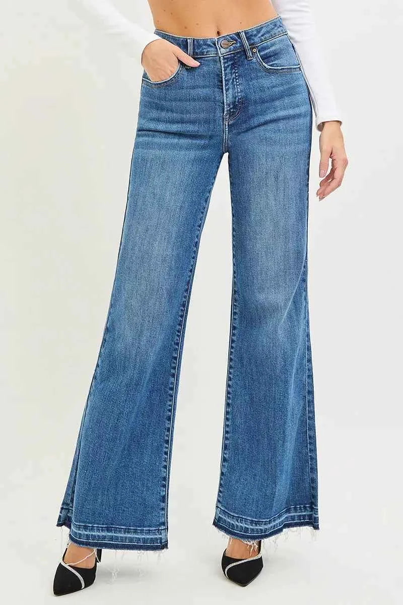 RISEN High Rise Wide Leg Jeans With Released Hem RISEN High Rise Wide Leg Jeans With Released Hem