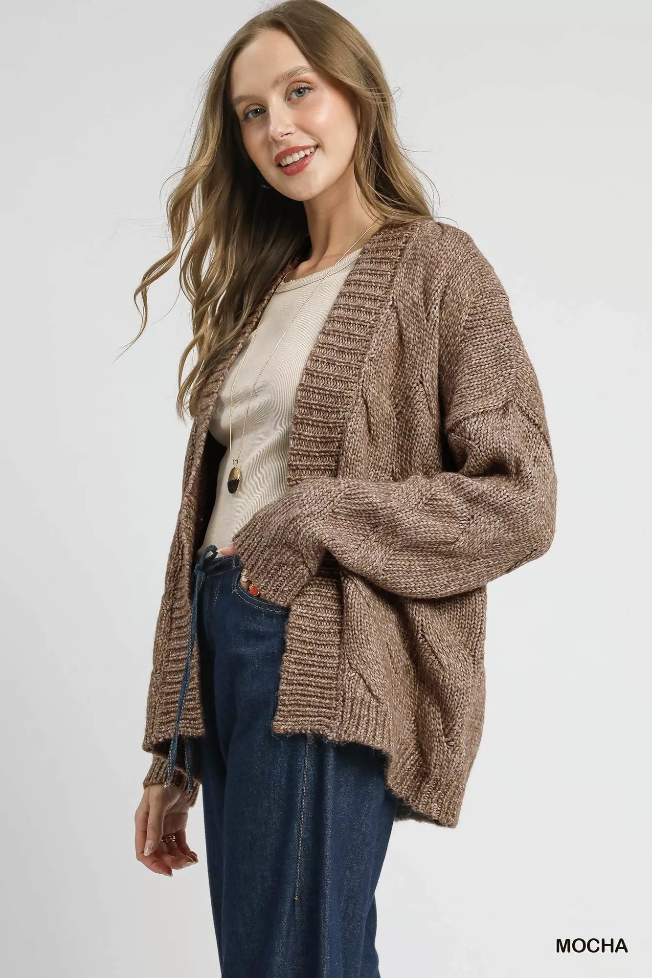 Umgee Chunky Cable Knit Open Front Cardigan ef7749f7-073e-4724-a700-a6fef26739a9-Max-Origin
