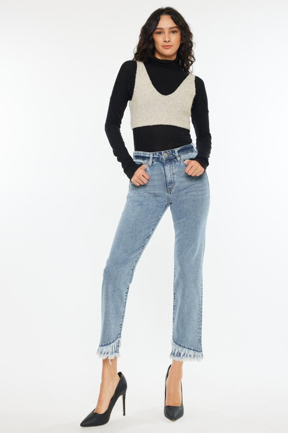 Kancan Raw Hem High Rise Straight Jeans Kancan Raw Hem High Rise Straight Jeans - TopFashionHQ