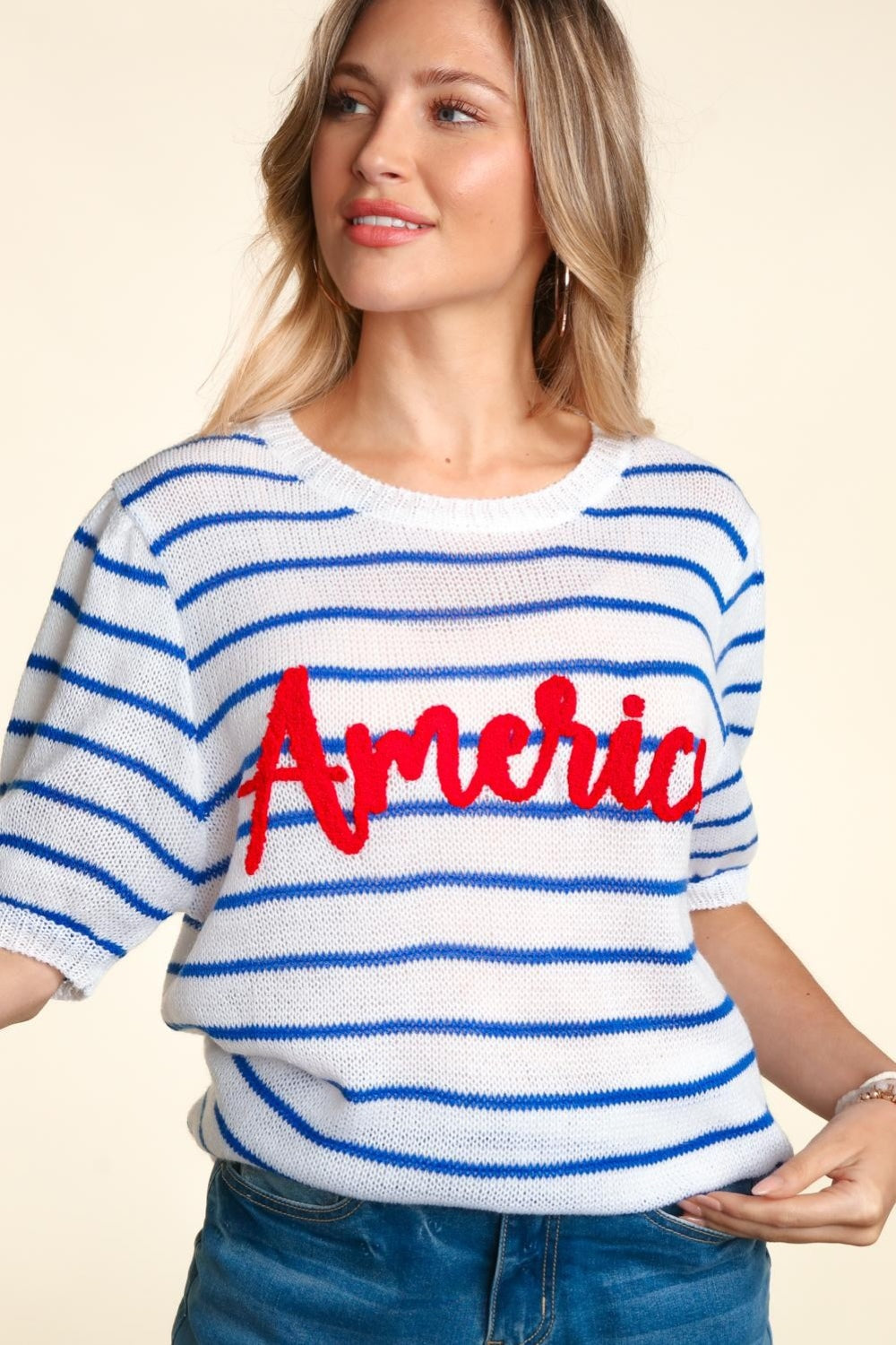 Haptics Letter Embroidery Striped Knit Top Haptics Letter Embroidery Striped Knit Top - TopFashionHQ