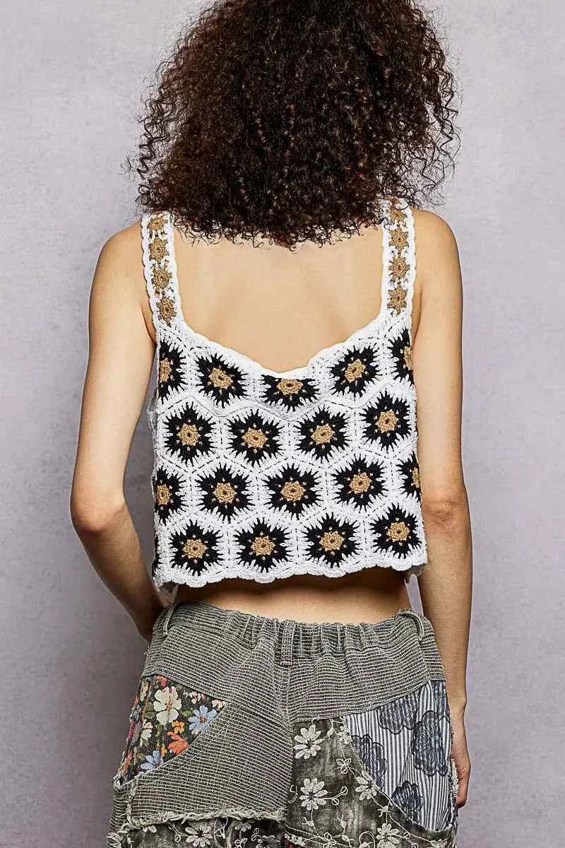 POL Handmade Crochet Floral Square Neck Cropped Cami POL Handmade Crochet Floral Square Neck Cropped Cami