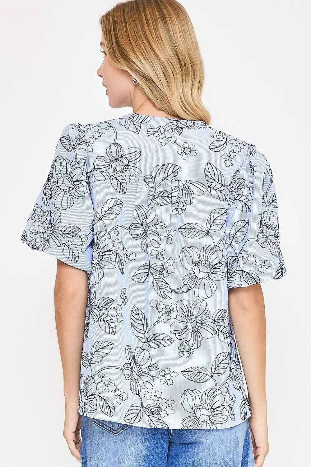 Umgee Floral Print Puff Sleeve Casual Blouse Umgee Floral Print Puff Sleeve Casual Blouse