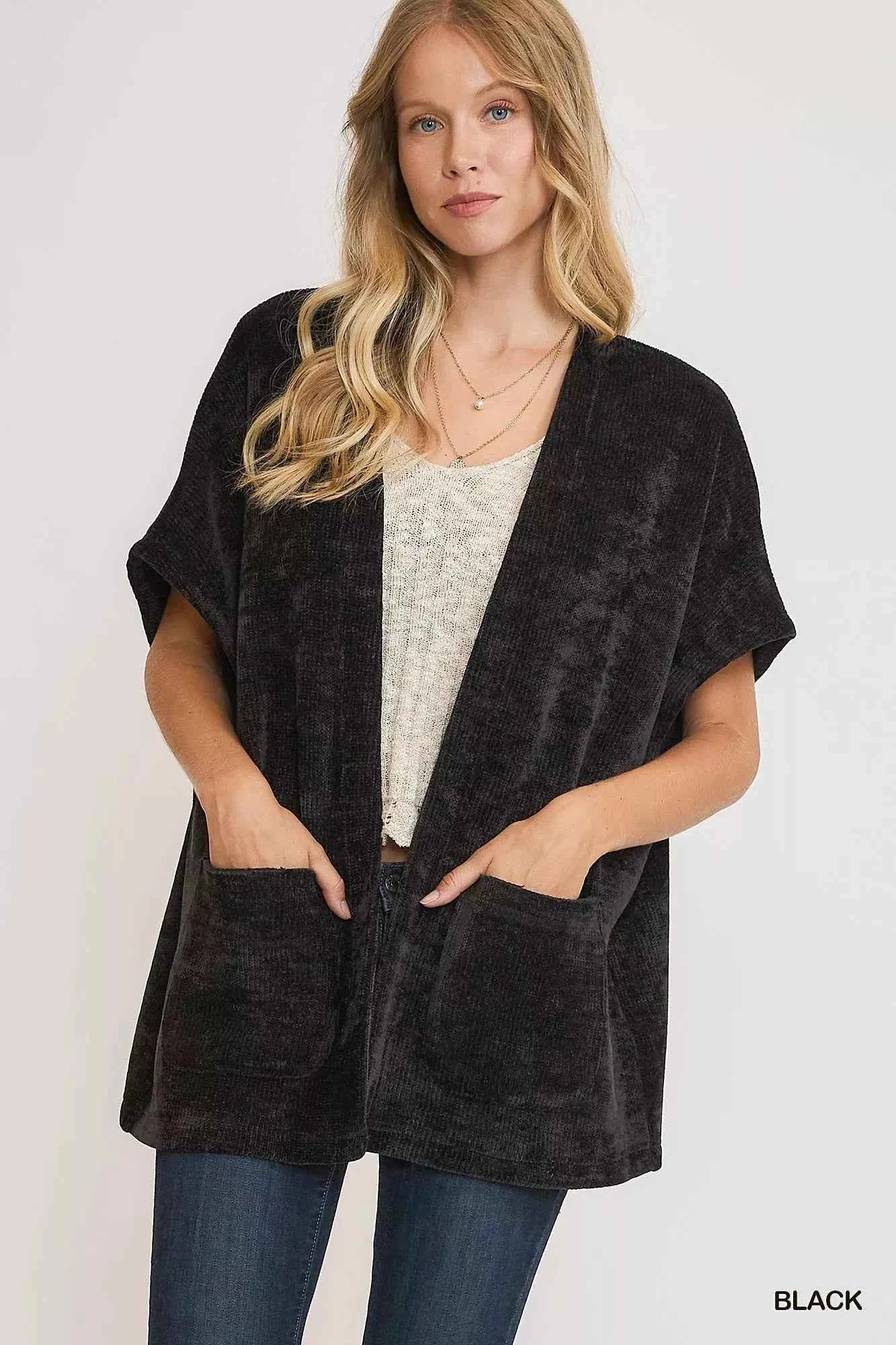 Umgee Open Front Knit Cardigan with Front Pockets Umgee Open Front Knit Cardigan with Front Pockets