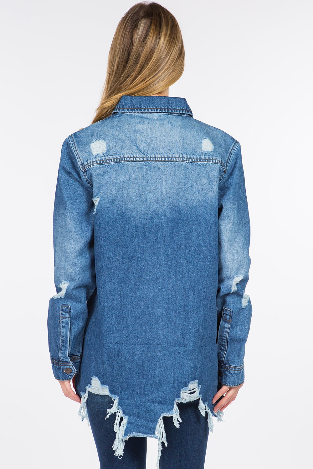American Bazi Distressed Frayed Hem Denim Jacket American Bazi Distressed Frayed Hem Denim Jacket - TopFashionHQ