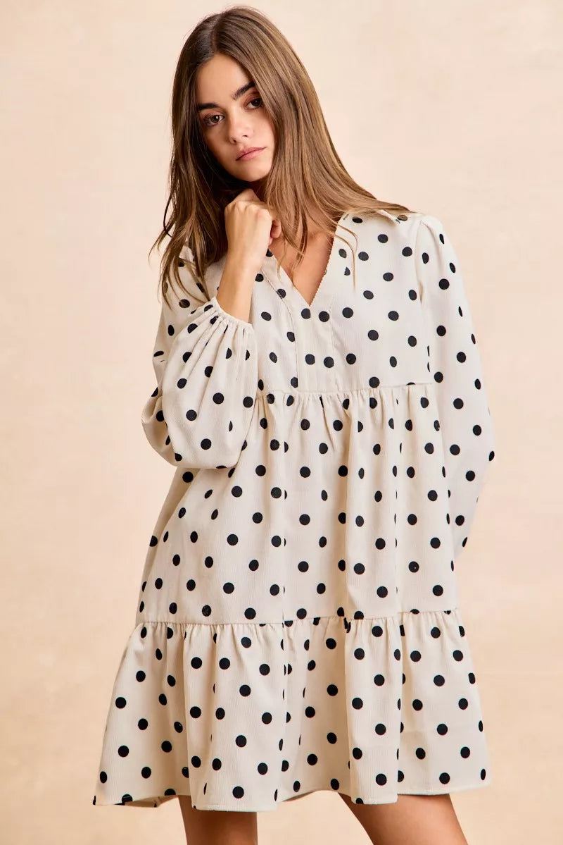 BiBi Polka Dot Corduroy Collared V Neck Dress f01b1a2d42884baa8f951a82348231be-Max-Origin