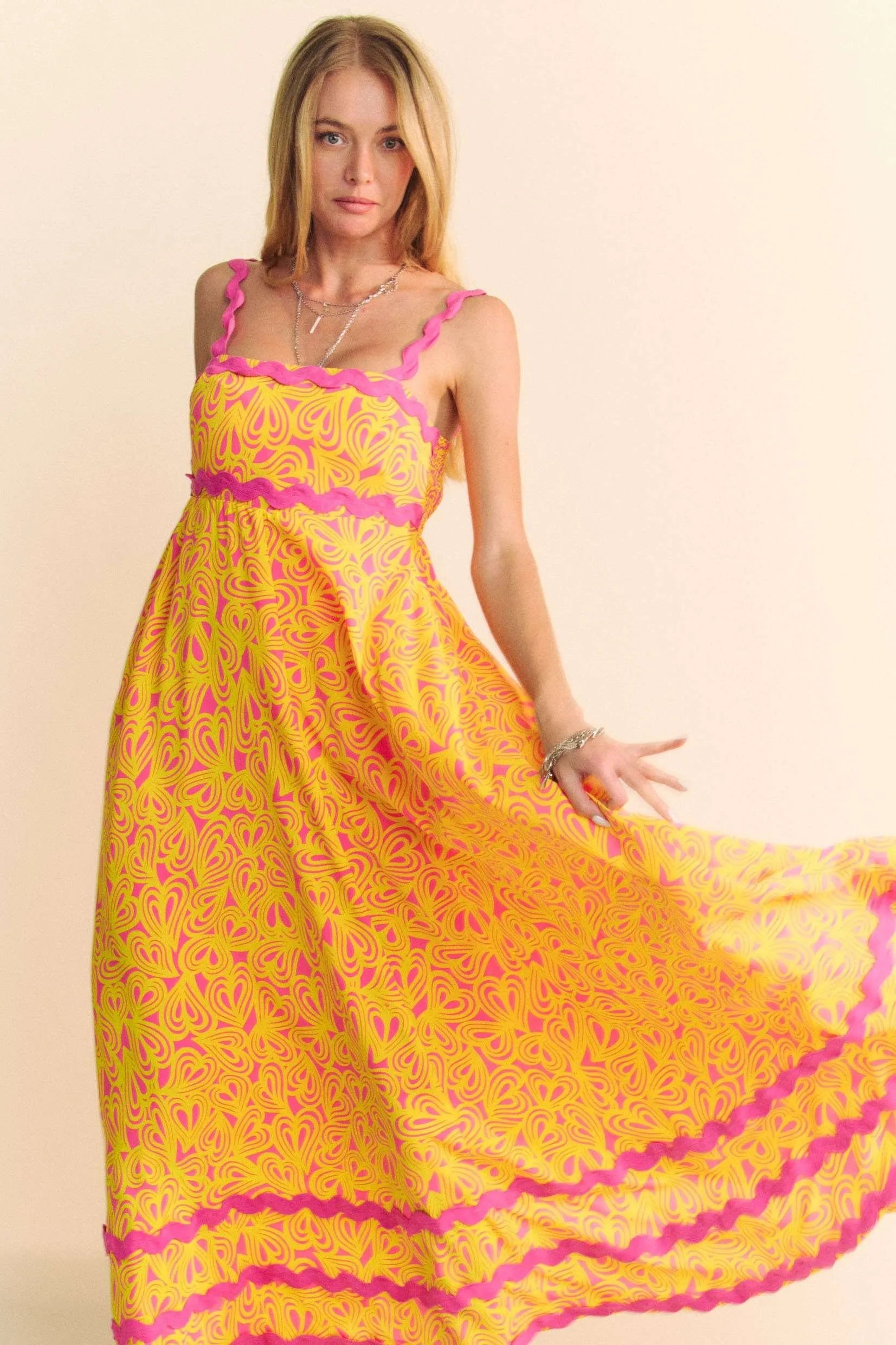 Davi & Dani Geo 2 Tone Printed Wavi Trim Tiered Maxi Dress f01f5f9b5b524db78c9084cb69661fe0-Max-Origin