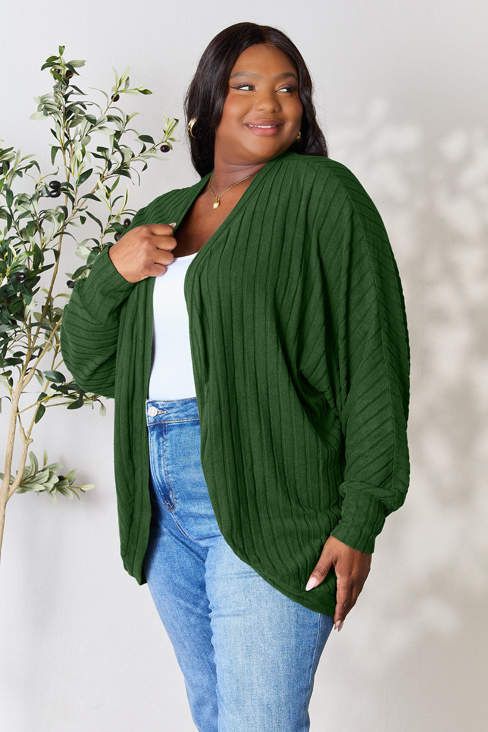 Basic Bae Full Size Ribbed Cocoon Cardigan Basic Bae Full Size Ribbed Cocoon Cardigan - TopFashionHQ