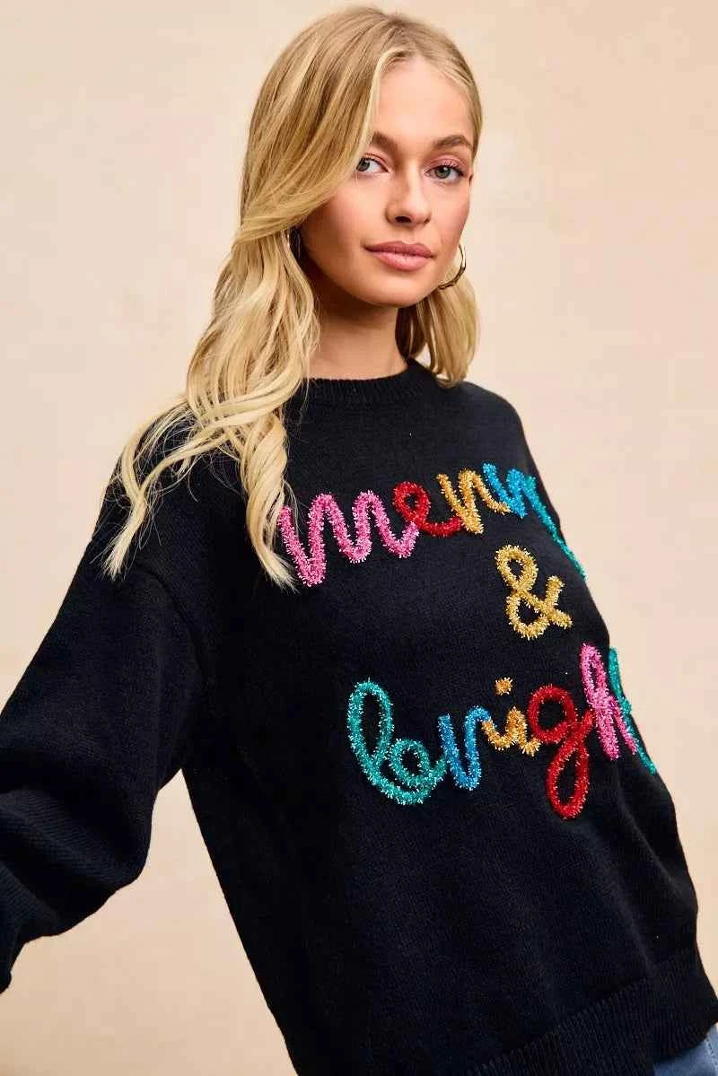 BiBi Tinsel Lettering Christmas Sweater BiBi Tinsel Lettering Christmas Sweater