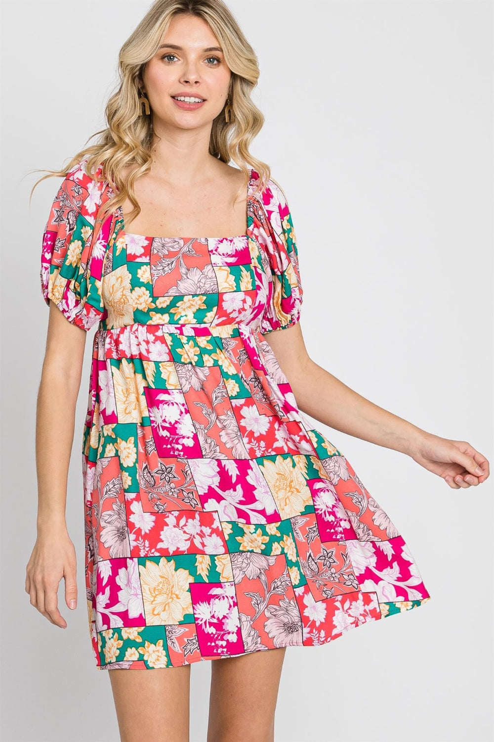 GeeGee Floral Ruff Sleeve Mini Dress GeeGee Floral Ruff Sleeve Mini Dress - TopFashionHQ