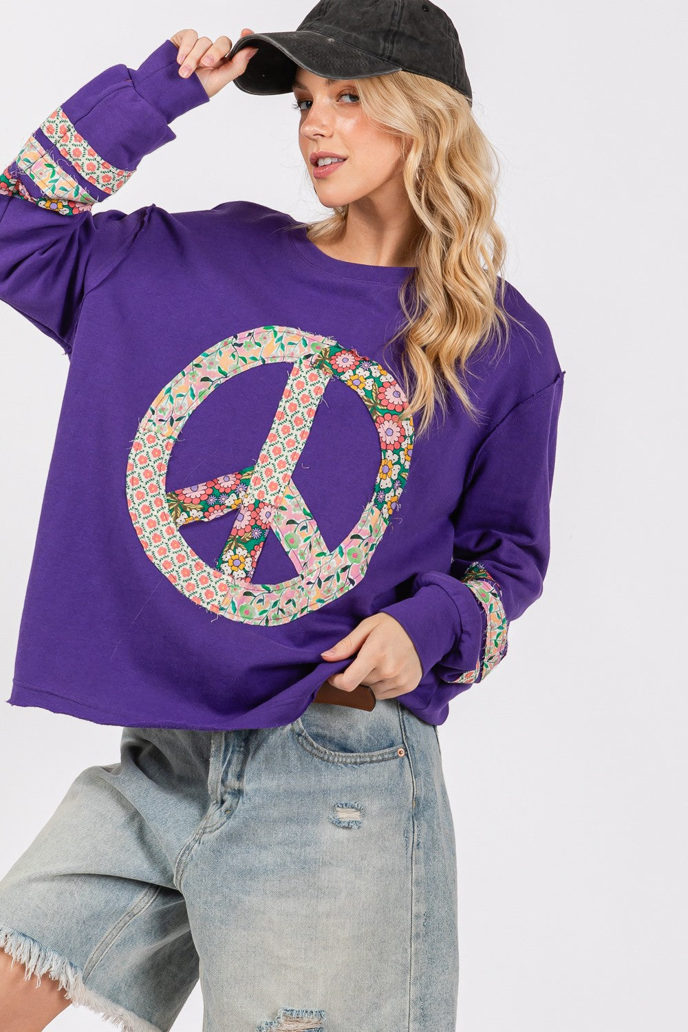 SAGE+FIG Peace Applique Patch Long Sleeve Top SAGE+FIG Peace Applique Patch Long Sleeve Top