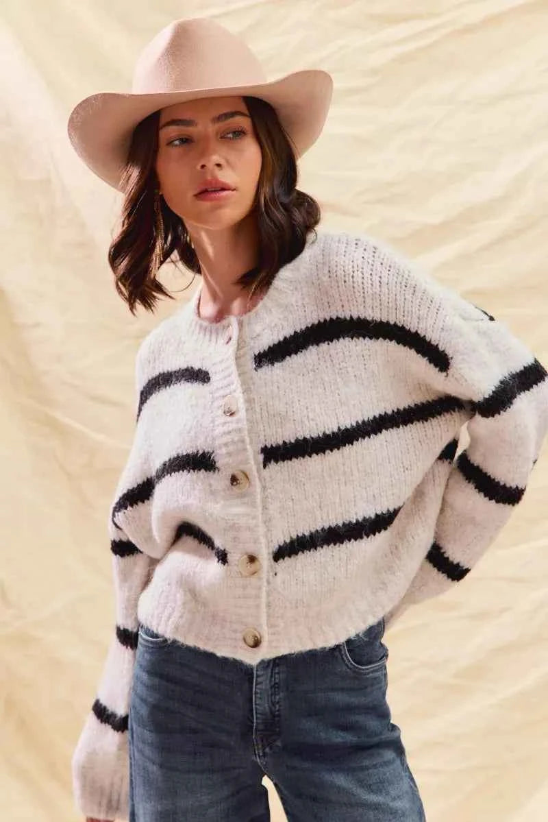 SO ME Stripe Soft Touch Button Cozy Sweater Cardigan SO ME Stripe Soft Touch Button Cozy Sweater Cardigan