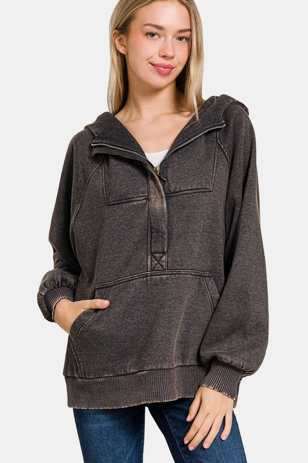Zenana Acid Wash Fleece Kangaroo Hoodie Zenana Acid Wash Fleece Kangaroo Hoodie