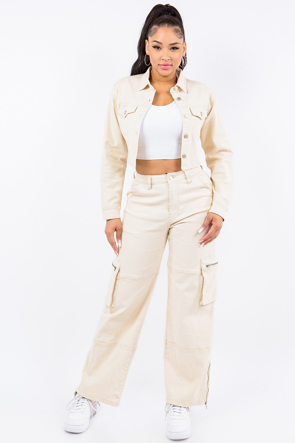 American Bazi Laced Back Cropped Jacket American Bazi Laced Back Cropped Jacket - TopFashionHQ