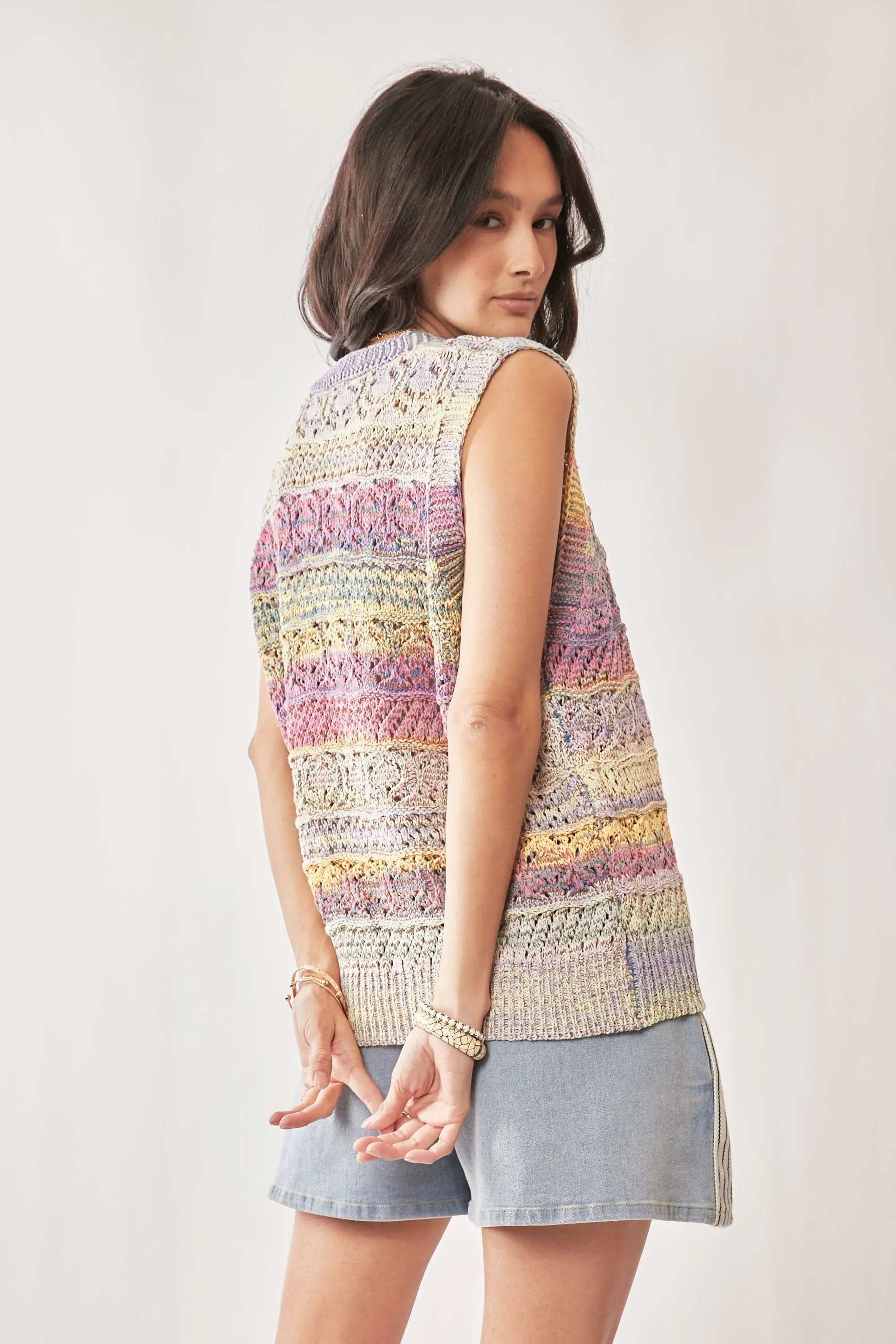 Davi & Dani Multi Color Crochet Sleeveless Knit Vest Top f0ef3e542c444afa9378b3d6718f3dbd-Max-Origin