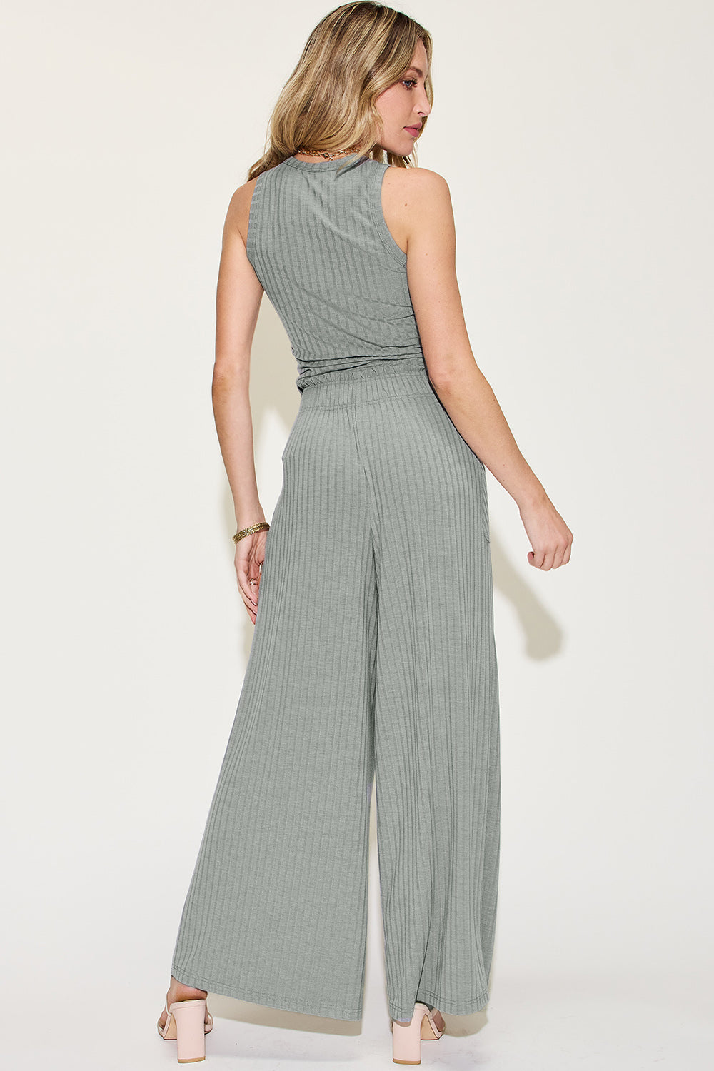 Basic Bae Full Size Ribbed Tank and Wide Leg Pants Set Basic Bae Full Size Ribbed Tank and Wide Leg Pants Set - TopFashionHQ