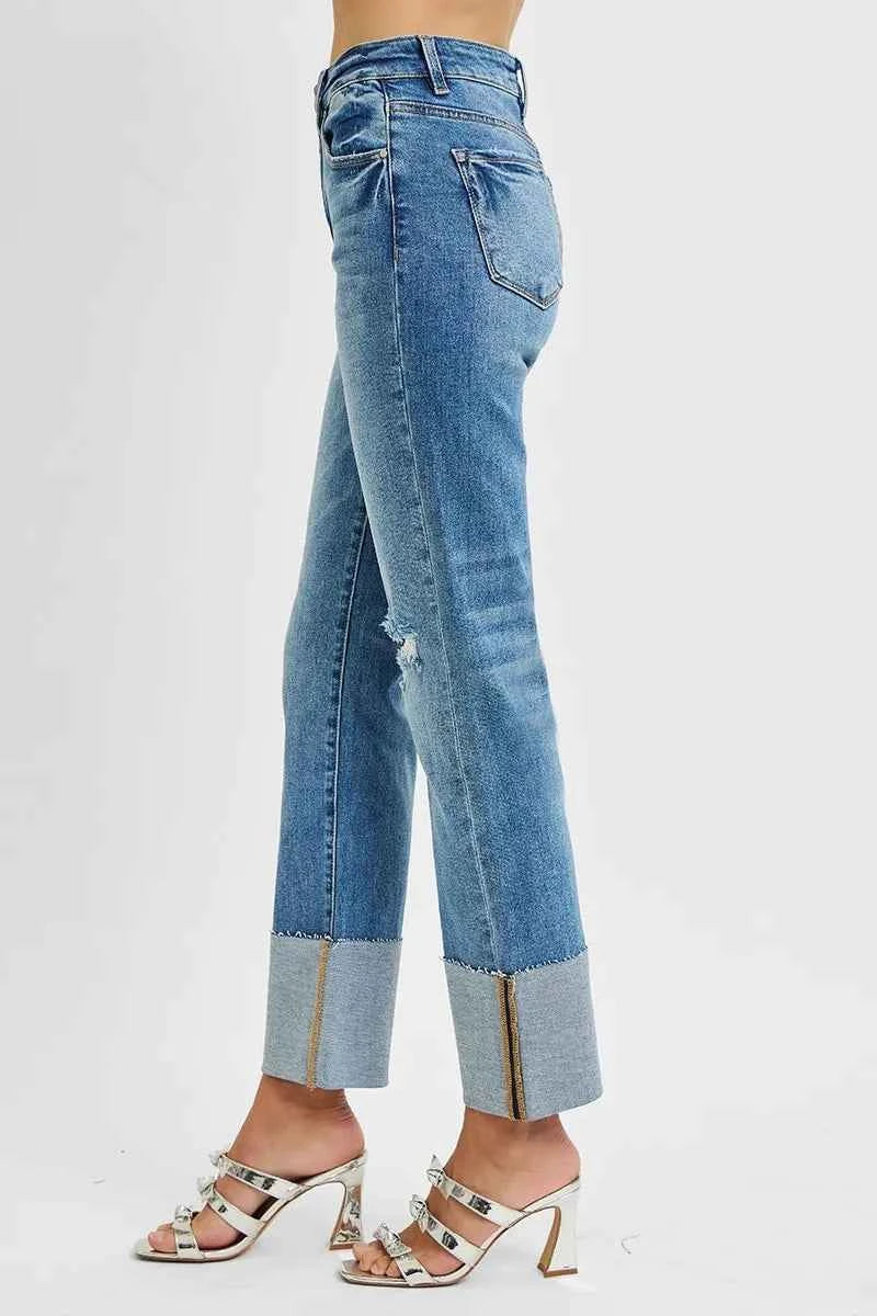 RISEN Full Size High Rise Ankle Straight Wide Cuffed Jeans Plus Size RISEN Full Size High Rise Ankle Straight Wide Cuffed Jeans Plus Size