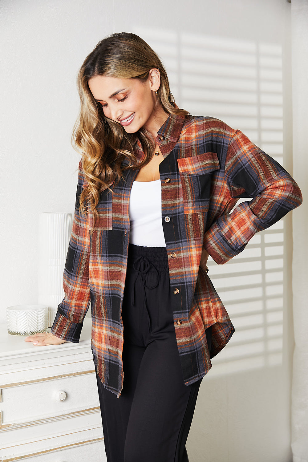 Double Take Plaid Dropped Shoulder Shirt Double Take Plaid Dropped Shoulder Shirt - TopFashionHQ