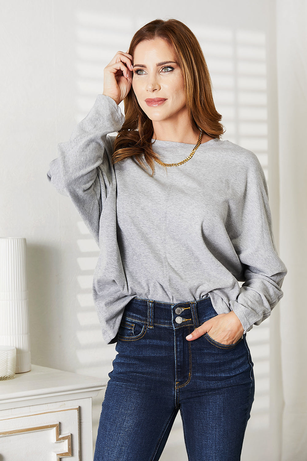 Double Take Seam Detail Round Neck Long Sleeve Top Double Take Seam Detail Round Neck Long Sleeve Top - TopFashionHQ