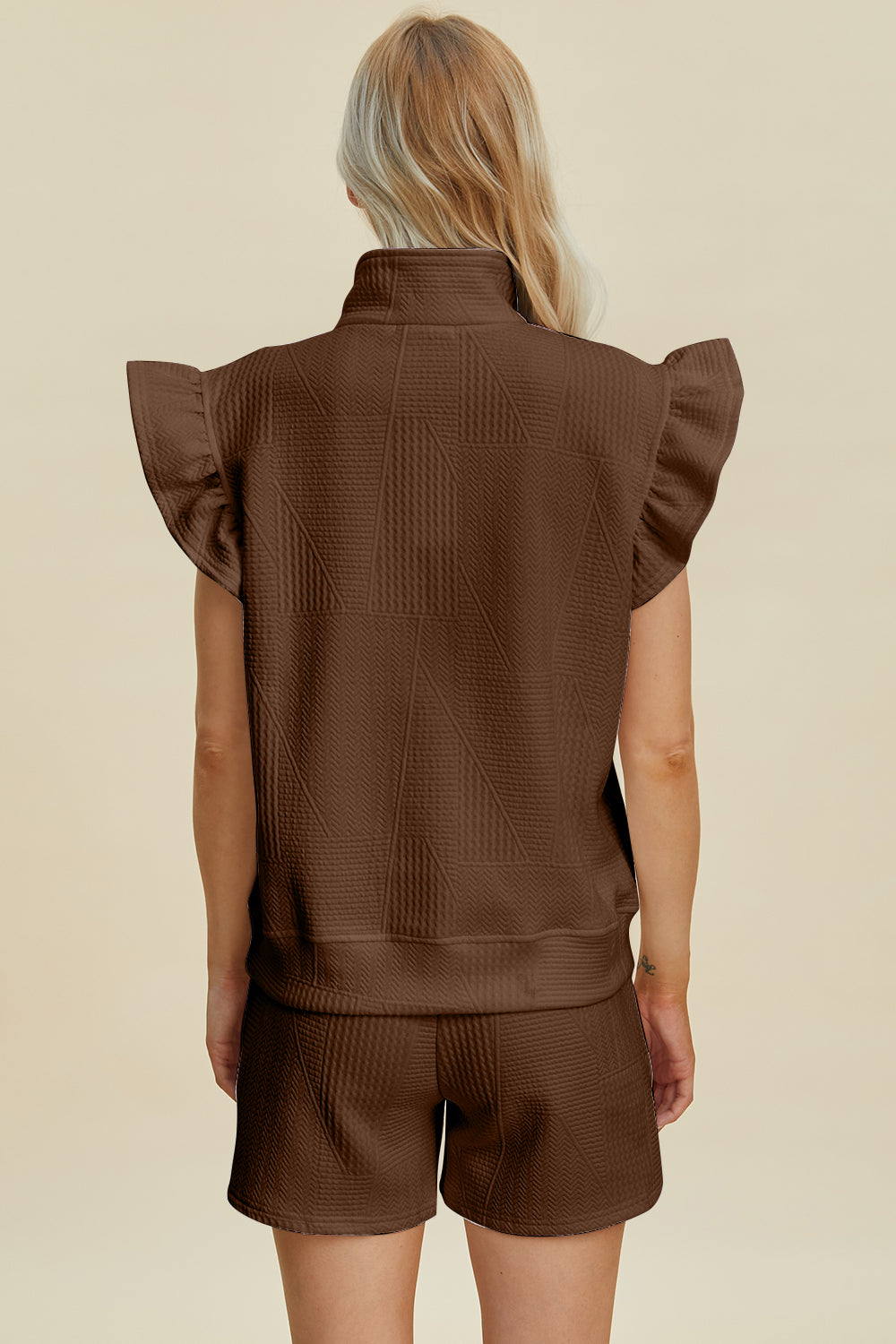 Double Take Full Size Texture Flounce Sleeve Top and Shorts Set Double Take Full Size Texture Flounce Sleeve Top and Shorts Set