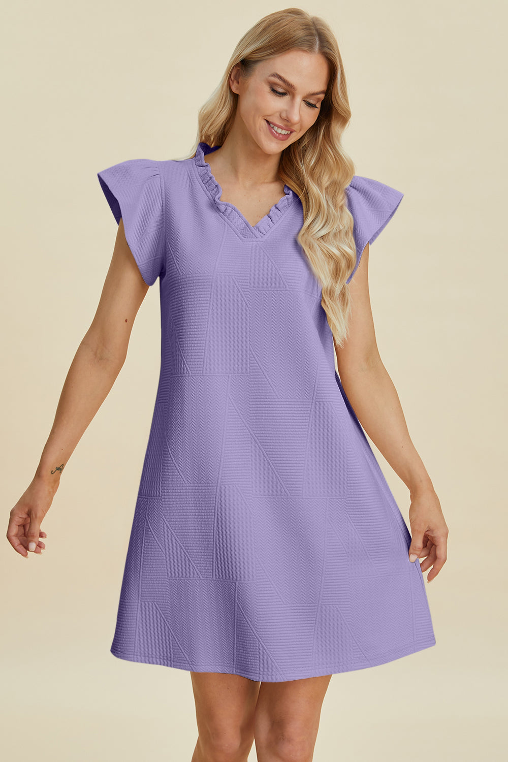 Double Take Full Size Ruffled V-Neck Cap Sleeve Dress Double Take Full Size Ruffled V-Neck Cap Sleeve Dress